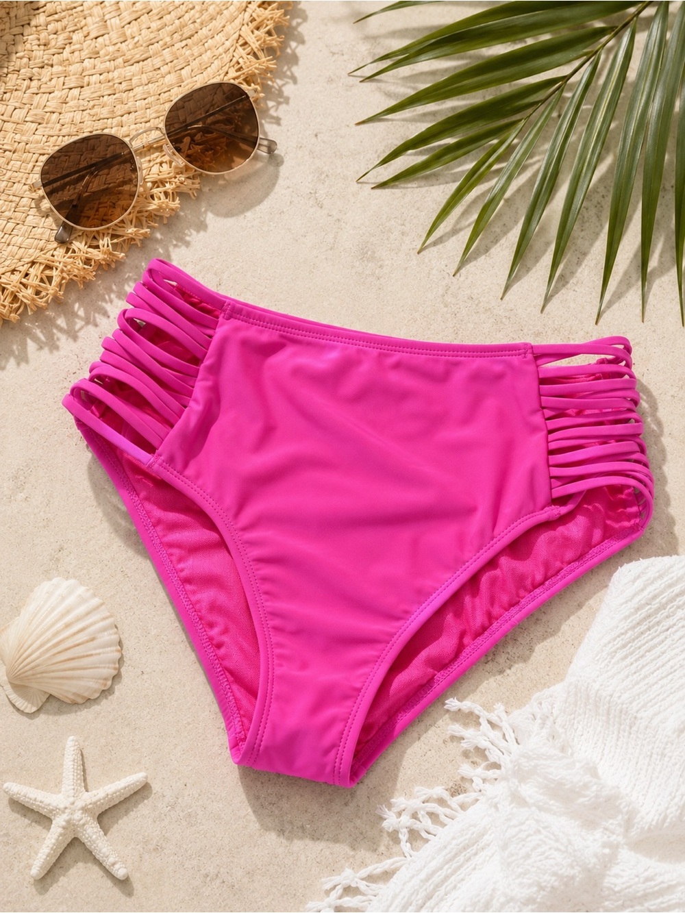 Decree Pink Strappy Side Bikini Bottoms Women’s M High Rise Swim Bottoms